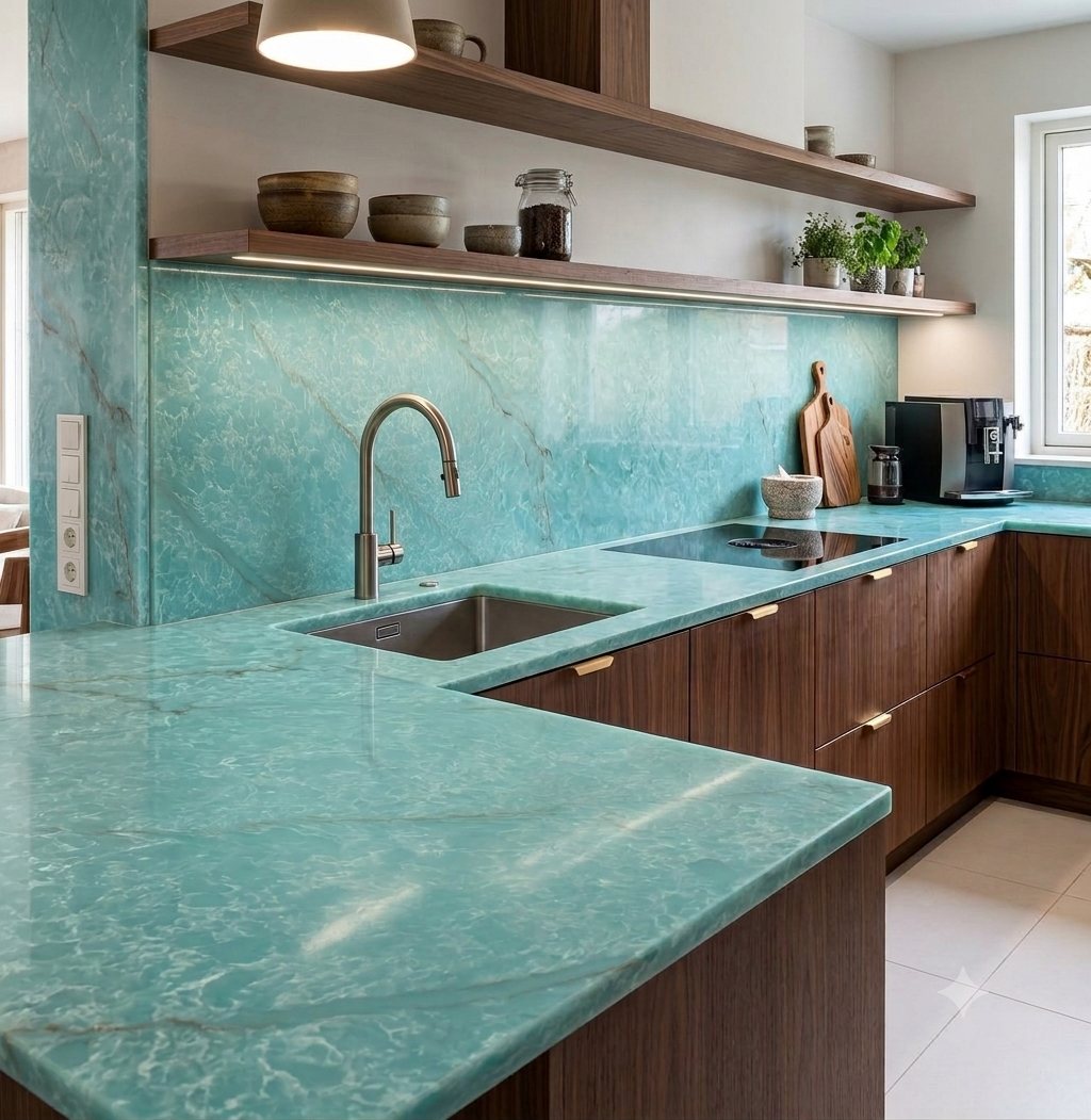 Vera Nova quartz fitted as a kitchen countertop, Chennai Quartz Chennai