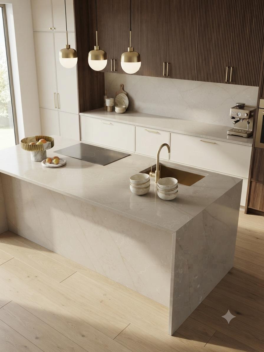 Kitchen Islands in quartz, Mayur Marbles Chennai