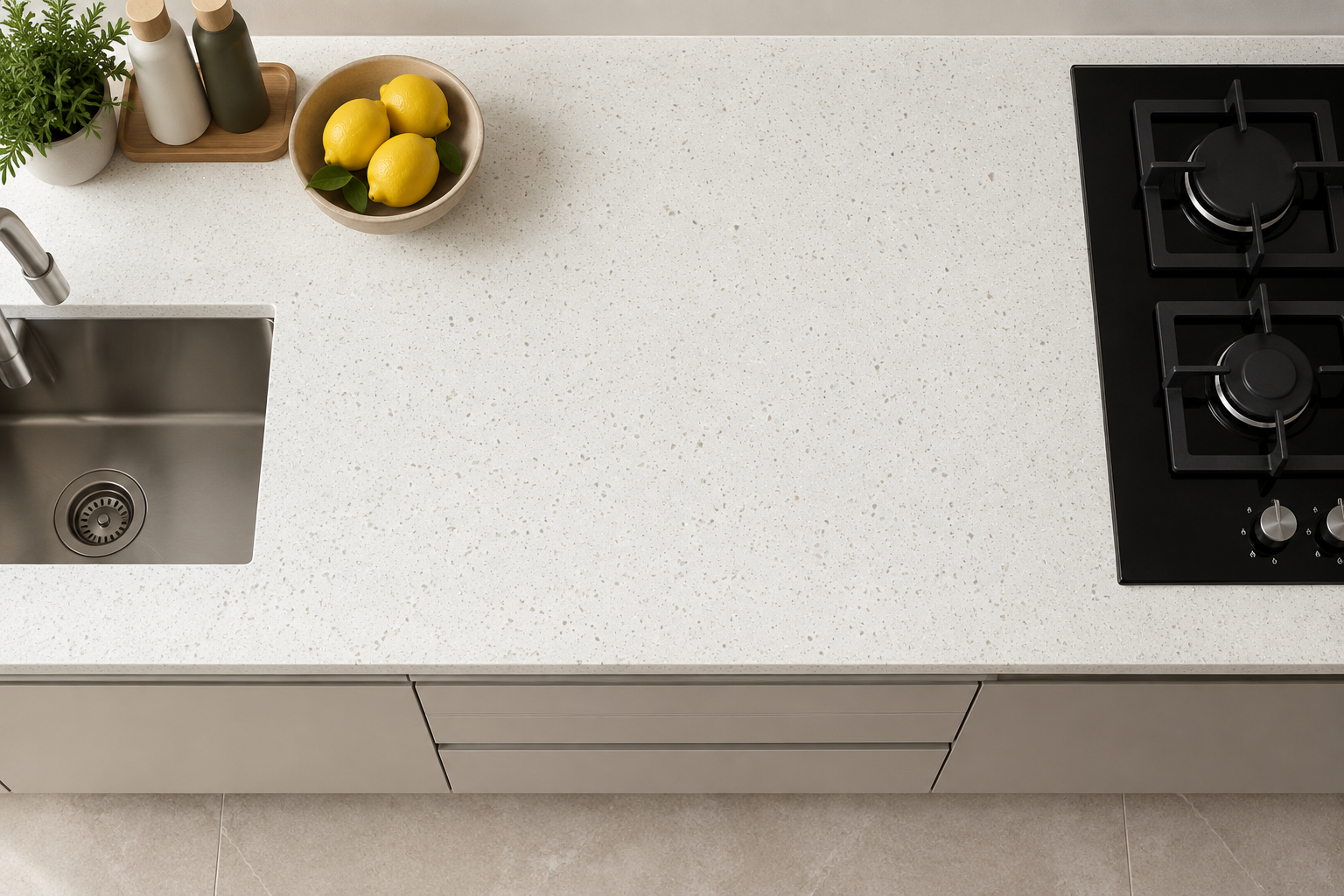 Chipped Ice installed kitchen countertop, Mayur Marbles Chennai